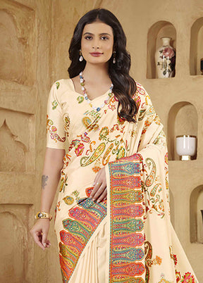Cream Spun Silk Saree With Blouse Piece