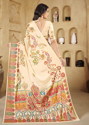 Cream Spun Silk Saree With Blouse Piece