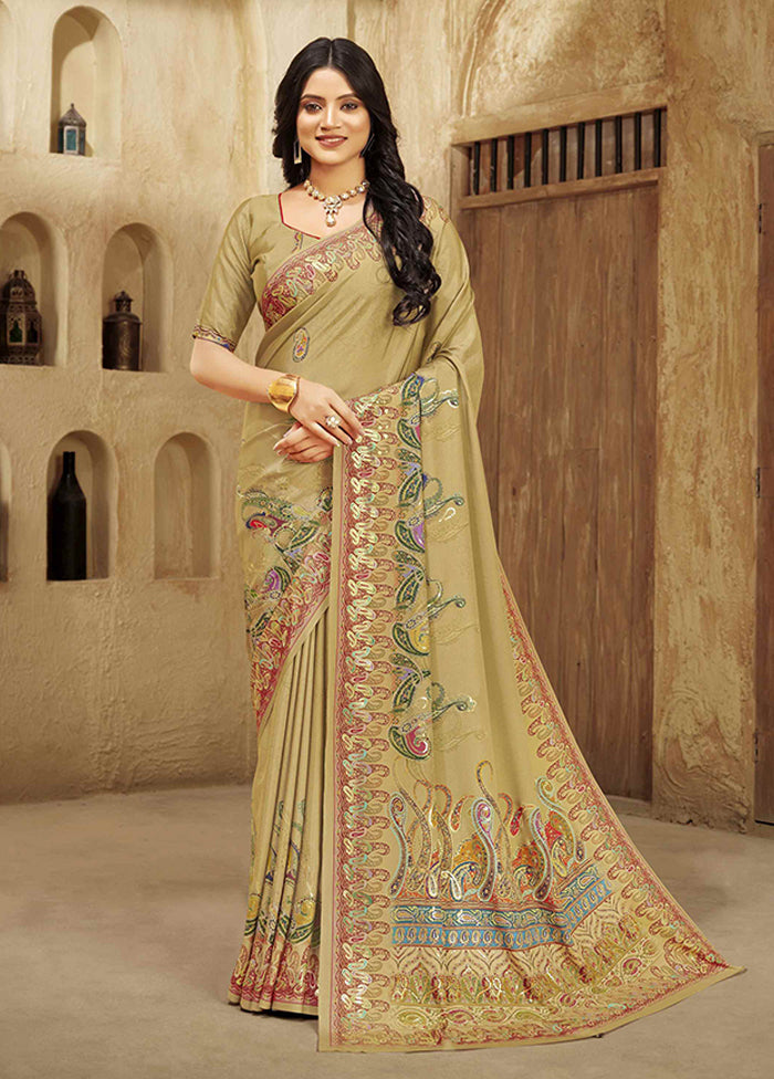 Brown Spun Silk Saree With Blouse Piece