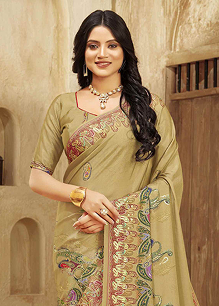 Brown Spun Silk Saree With Blouse Piece