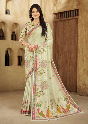 Cream Spun Silk Saree With Blouse Piece