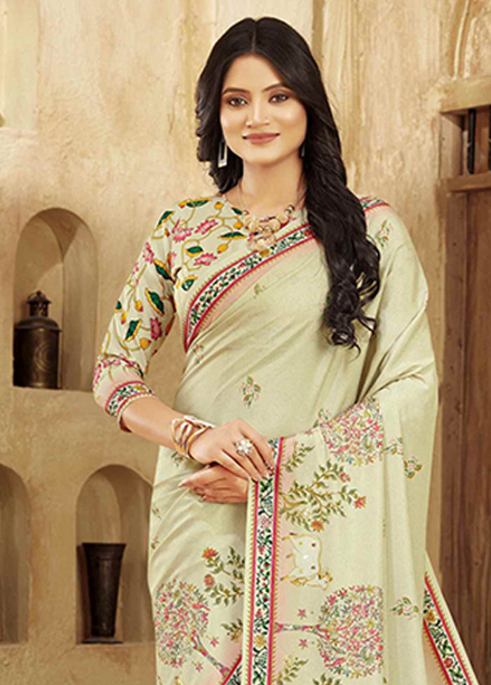 Cream Spun Silk Saree With Blouse Piece