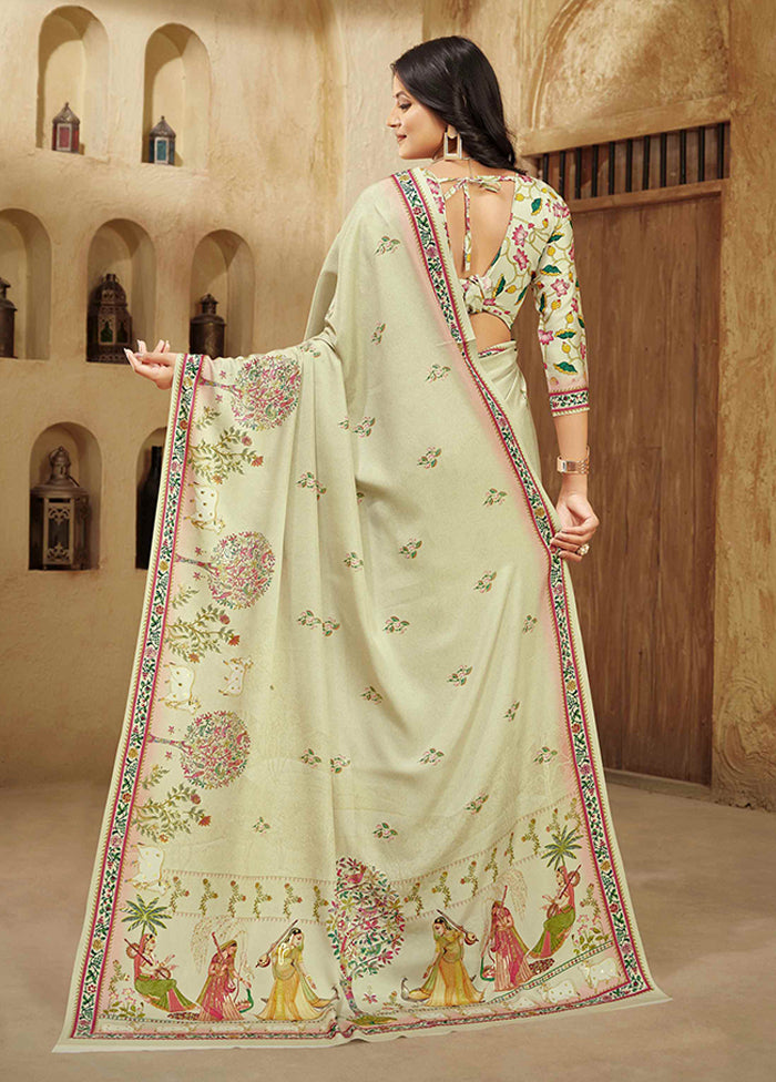 Cream Spun Silk Saree With Blouse Piece