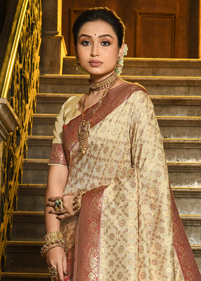 Maroon Spun Silk Saree With Blouse Piece