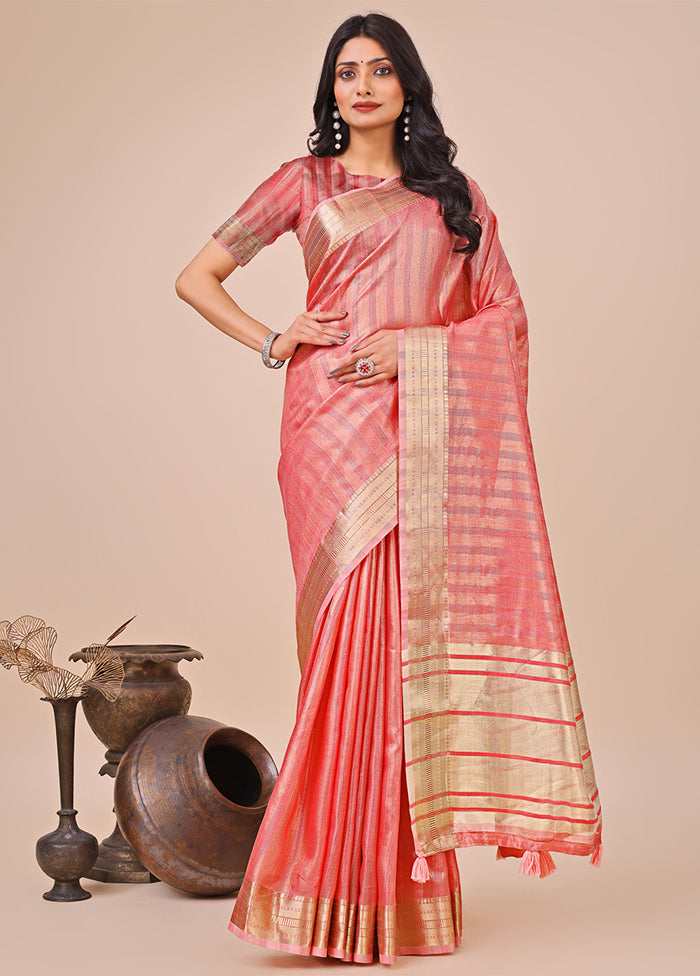 Orange Organza Saree With Blouse Piece