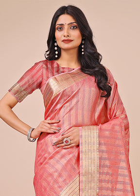 Orange Organza Saree With Blouse Piece
