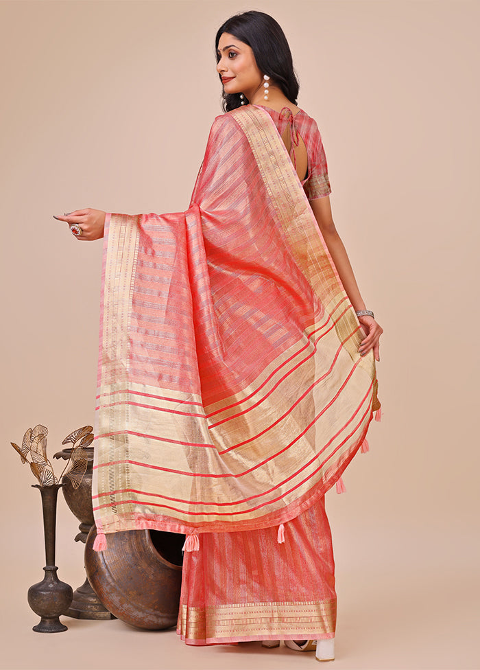 Orange Organza Saree With Blouse Piece