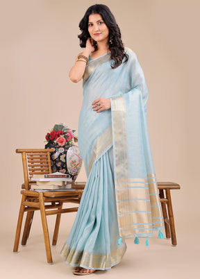 Blue Organza Saree With Blouse Piece