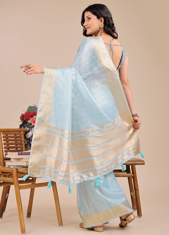 Blue Organza Saree With Blouse Piece