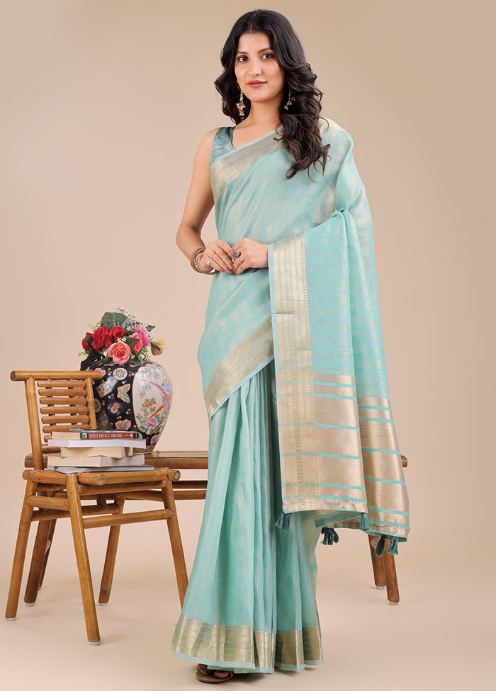 Green Organza Saree With Blouse Piece
