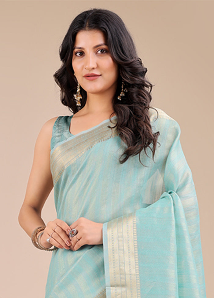 Green Organza Saree With Blouse Piece