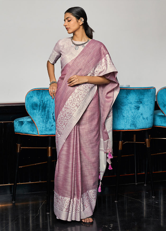 Purple Spun Silk Saree With Blouse Piece