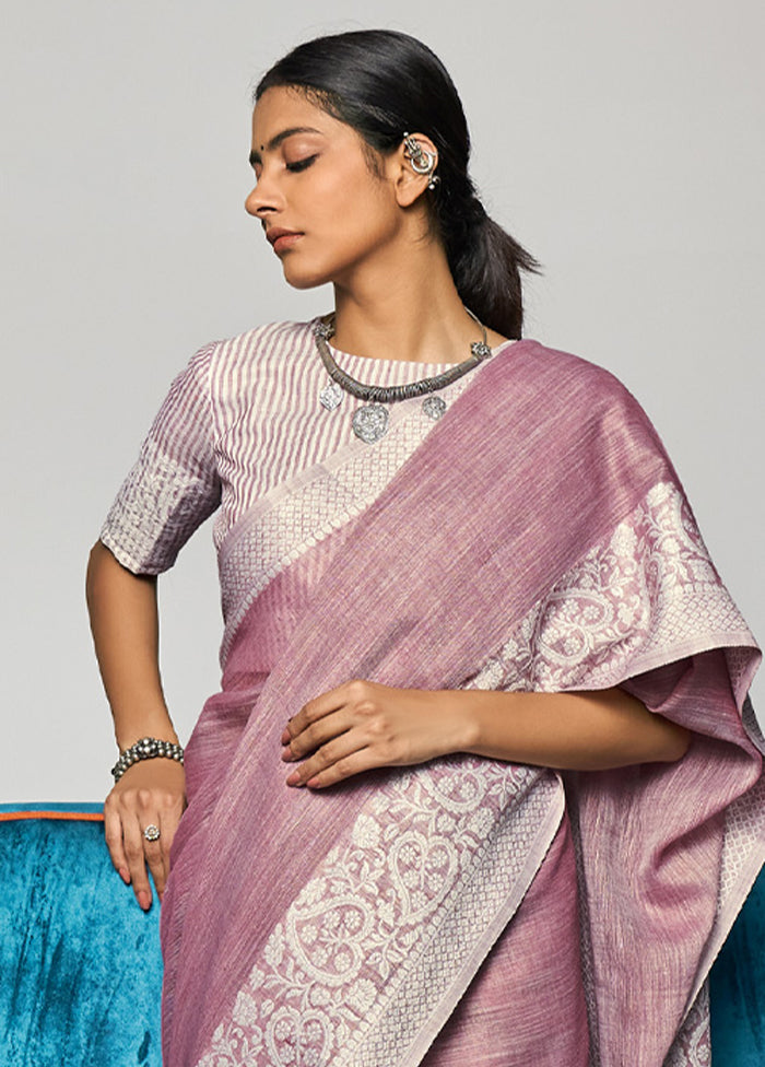 Purple Spun Silk Saree With Blouse Piece