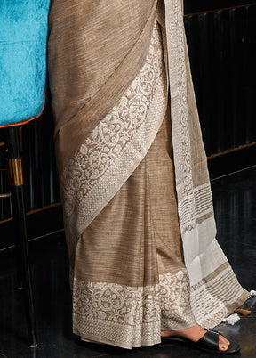 Brown Spun Silk Saree With Blouse Piece