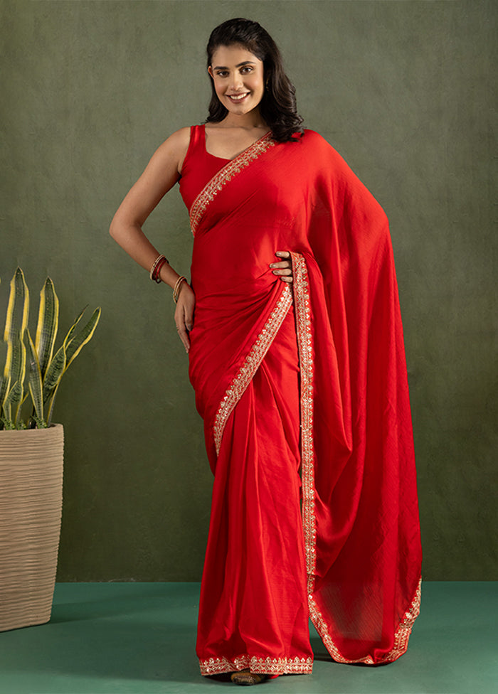 Red Chiffon Ready to wear Saree