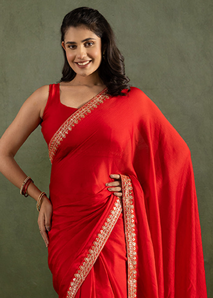 Red Chiffon Ready to wear Saree