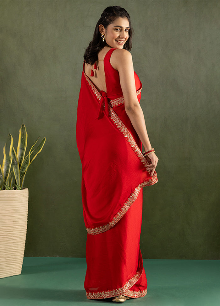 Red Chiffon Ready to wear Saree