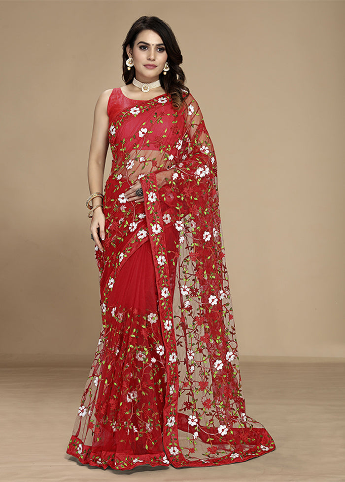 Red Spun Silk Saree With Blouse Piece