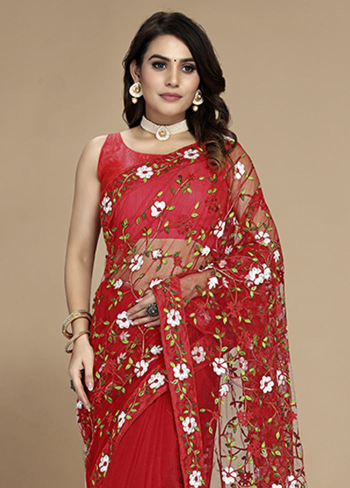 Red Spun Silk Saree With Blouse Piece