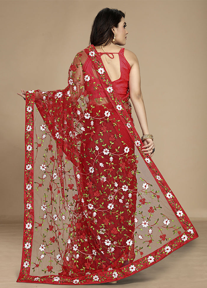 Red Spun Silk Saree With Blouse Piece