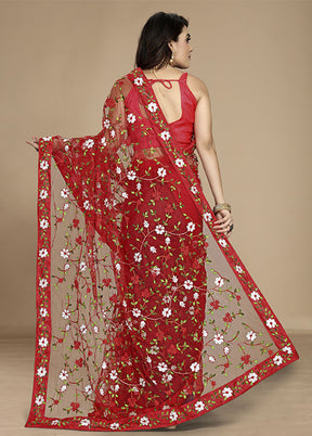Red Spun Silk Saree With Blouse Piece