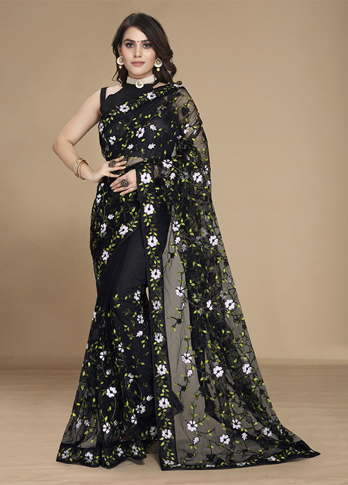 Black Spun Silk Saree With Blouse Piece