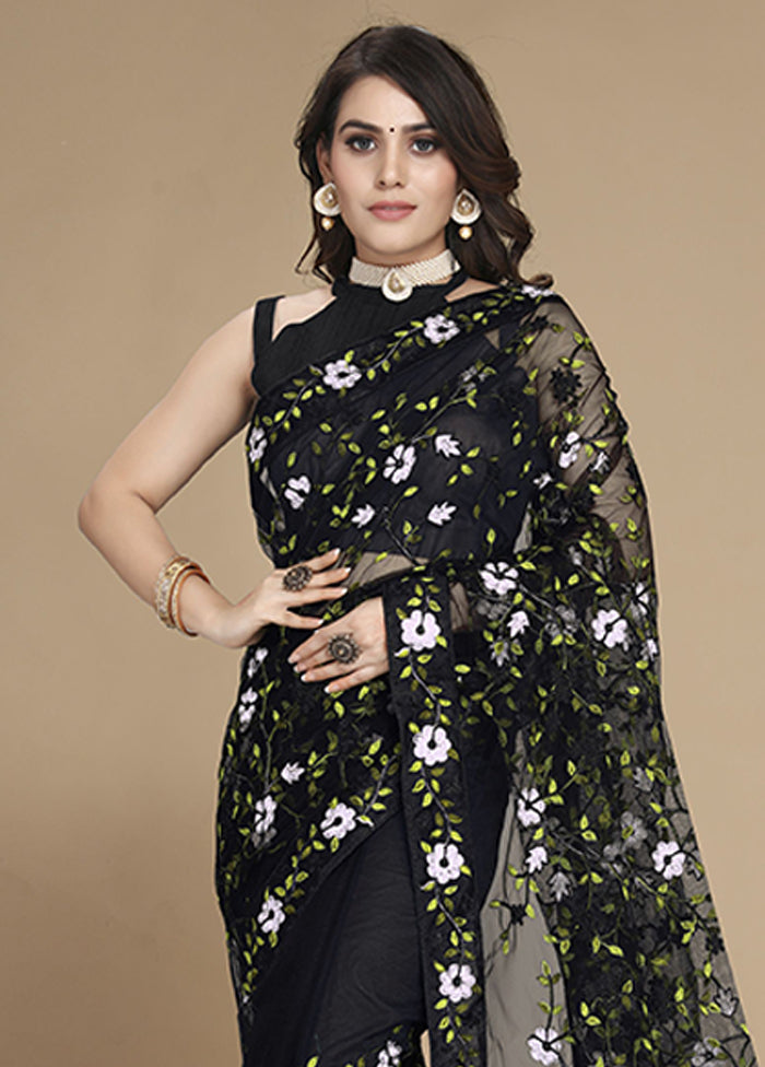 Black Spun Silk Saree With Blouse Piece