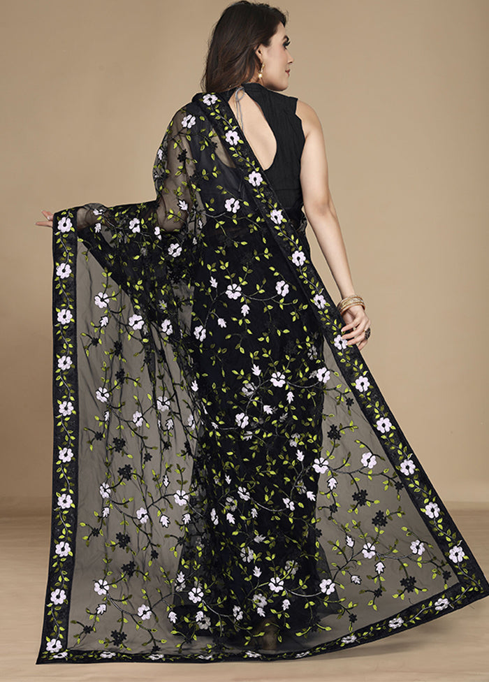 Black Spun Silk Saree With Blouse Piece