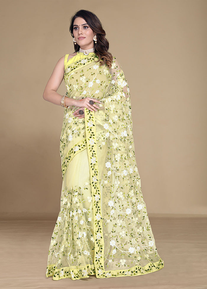 Yellow Spun Silk Saree With Blouse Piece