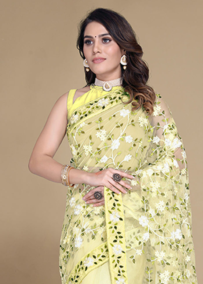 Yellow Spun Silk Saree With Blouse Piece