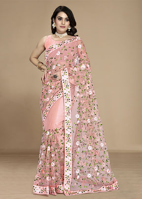 Peach Spun Silk Saree With Blouse Piece