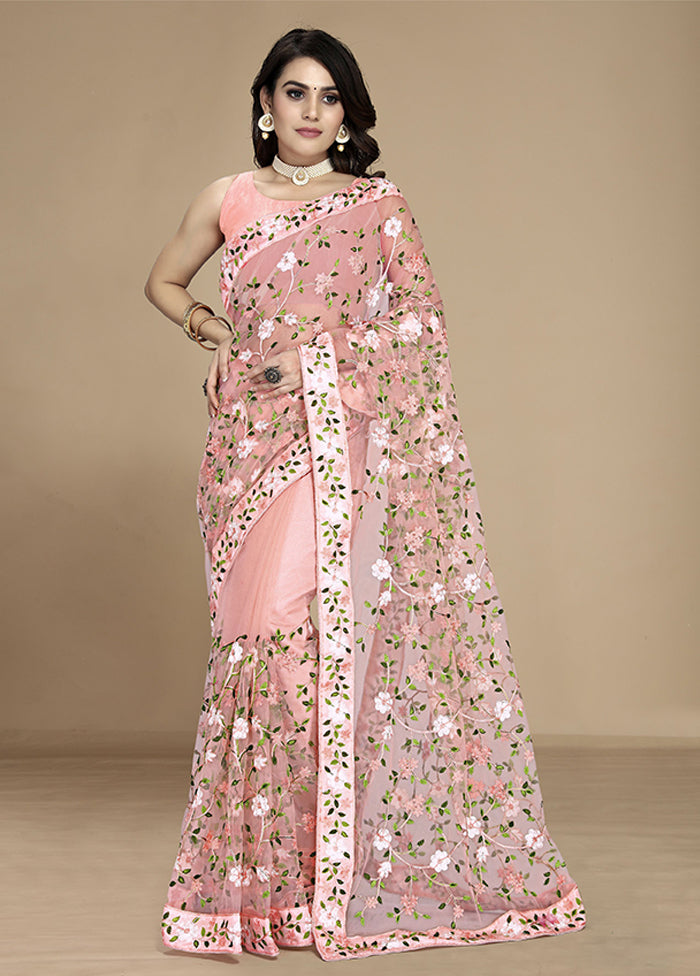 Peach Spun Silk Saree With Blouse Piece