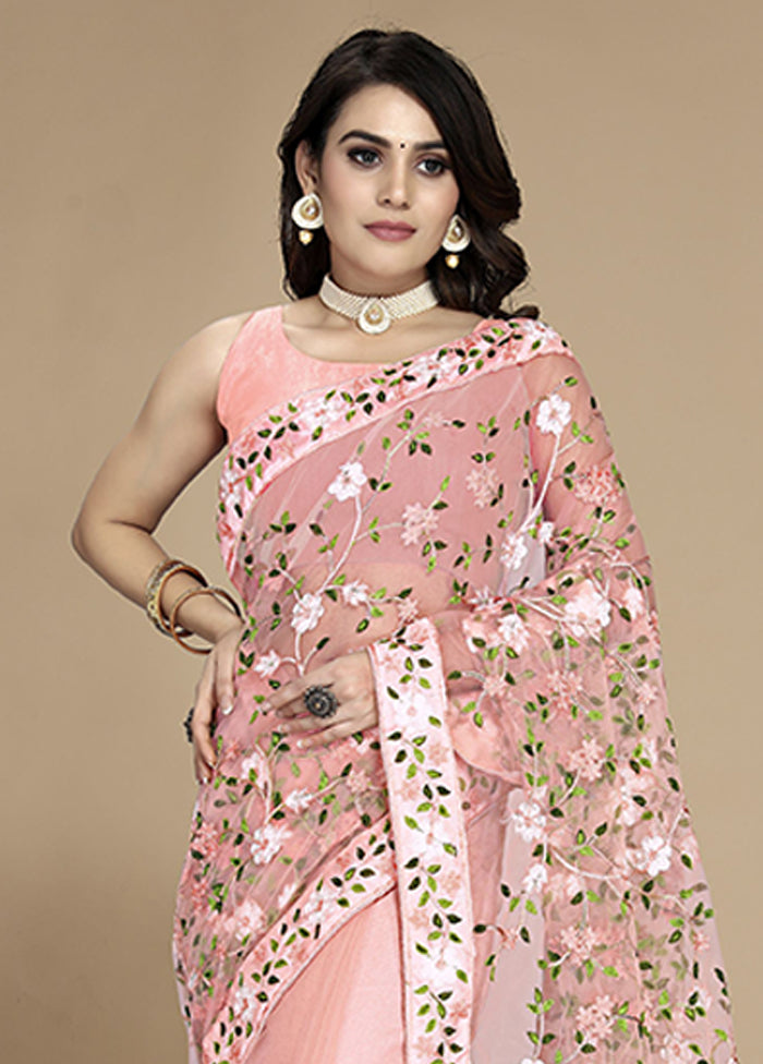 Peach Spun Silk Saree With Blouse Piece