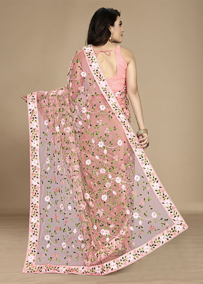 Peach Spun Silk Saree With Blouse Piece
