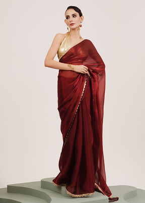Maroon Organza Saree With Blouse Piece