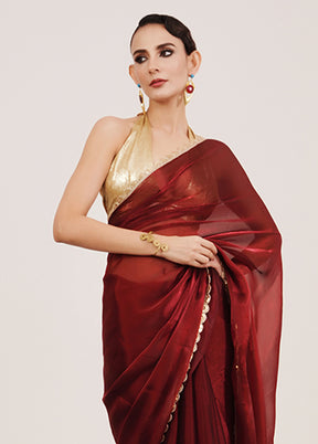 Maroon Organza Saree With Blouse Piece