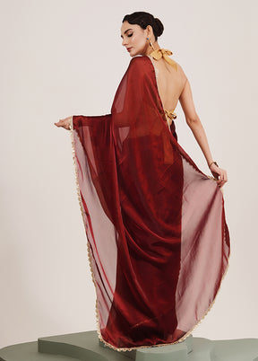 Maroon Organza Saree With Blouse Piece