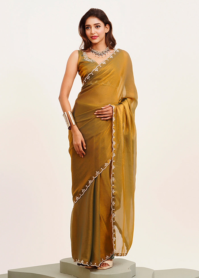Yellow Spun Silk Saree With Blouse Piece