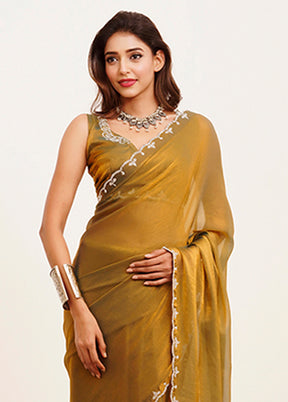 Yellow Spun Silk Saree With Blouse Piece