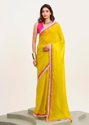 Yellow Spun Silk Saree With Blouse Piece