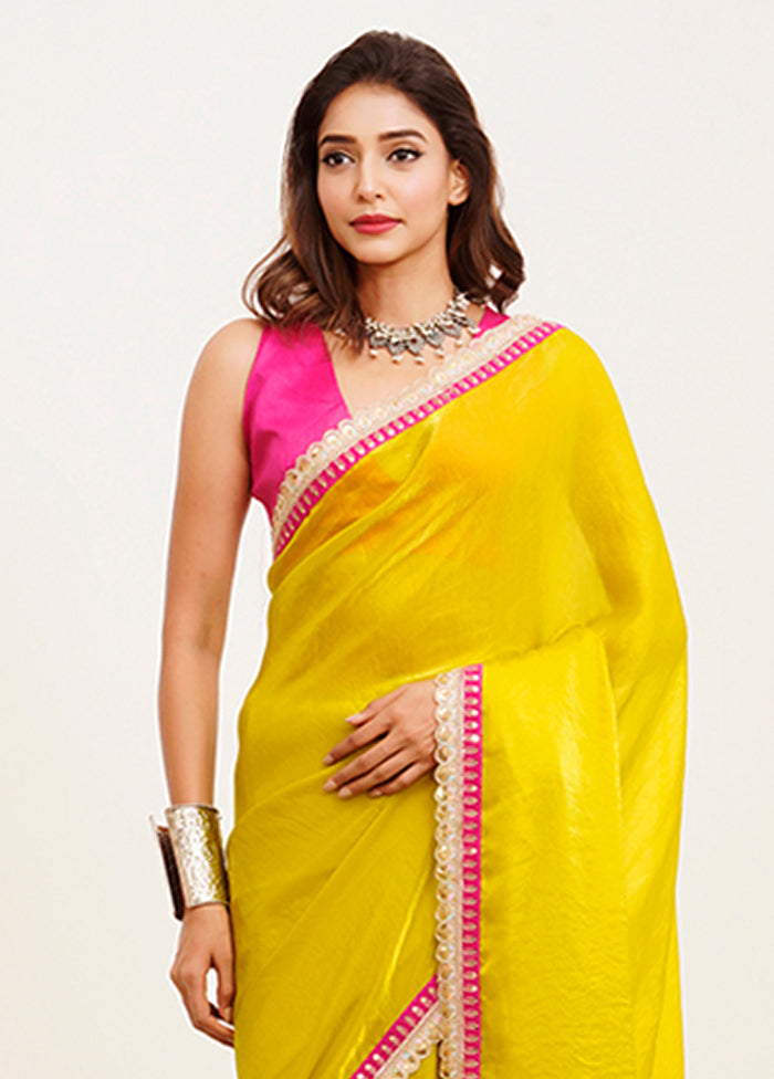 Yellow Spun Silk Saree With Blouse Piece