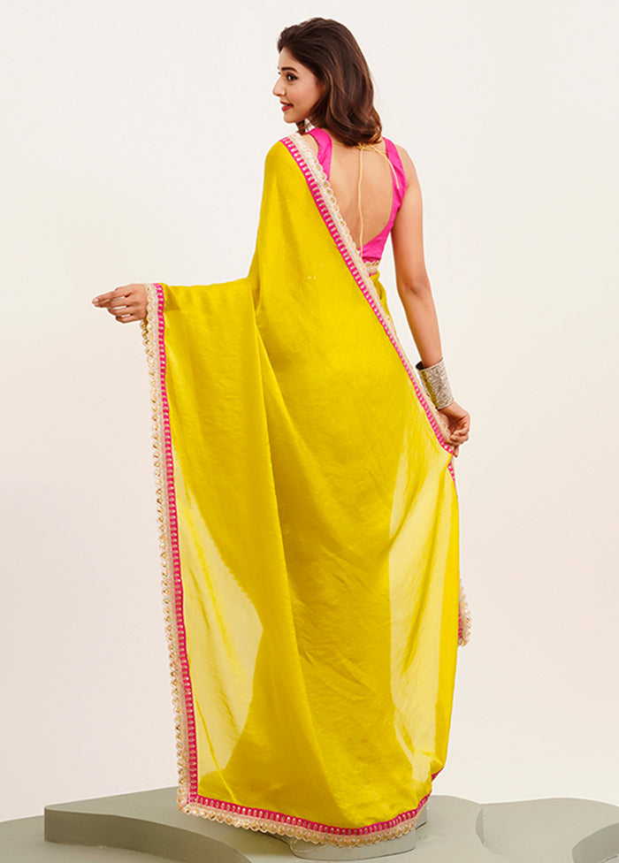 Yellow Spun Silk Saree With Blouse Piece