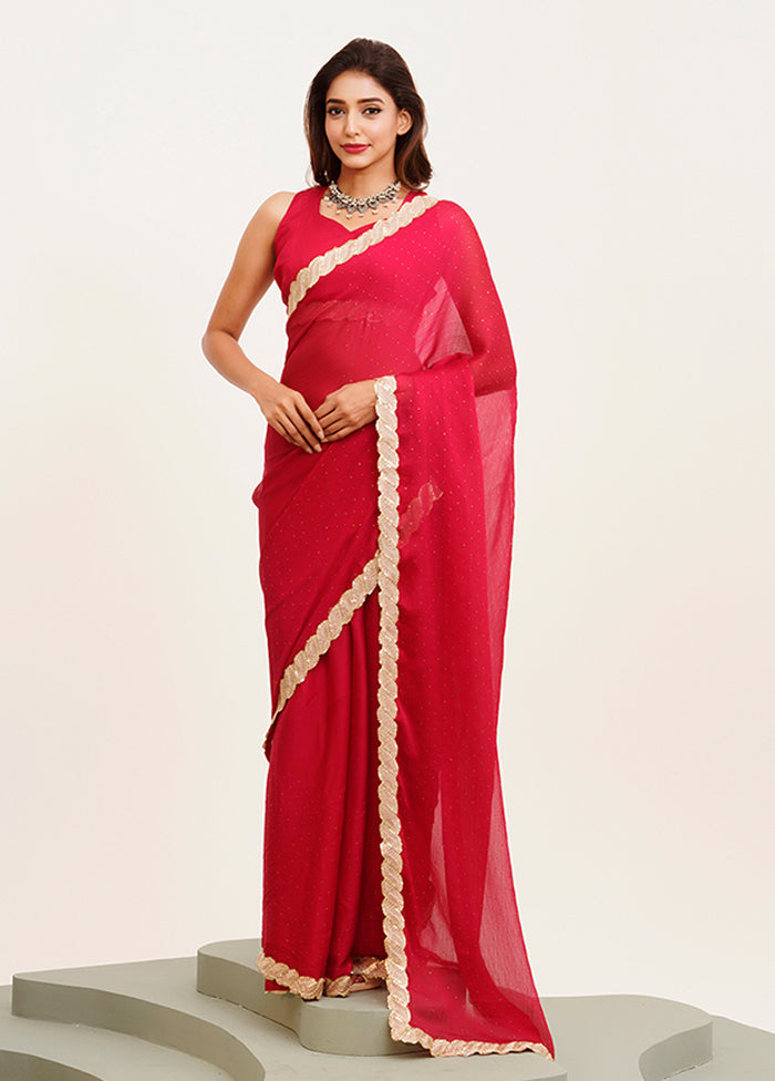 Red Spun Silk Saree With Blouse Piece