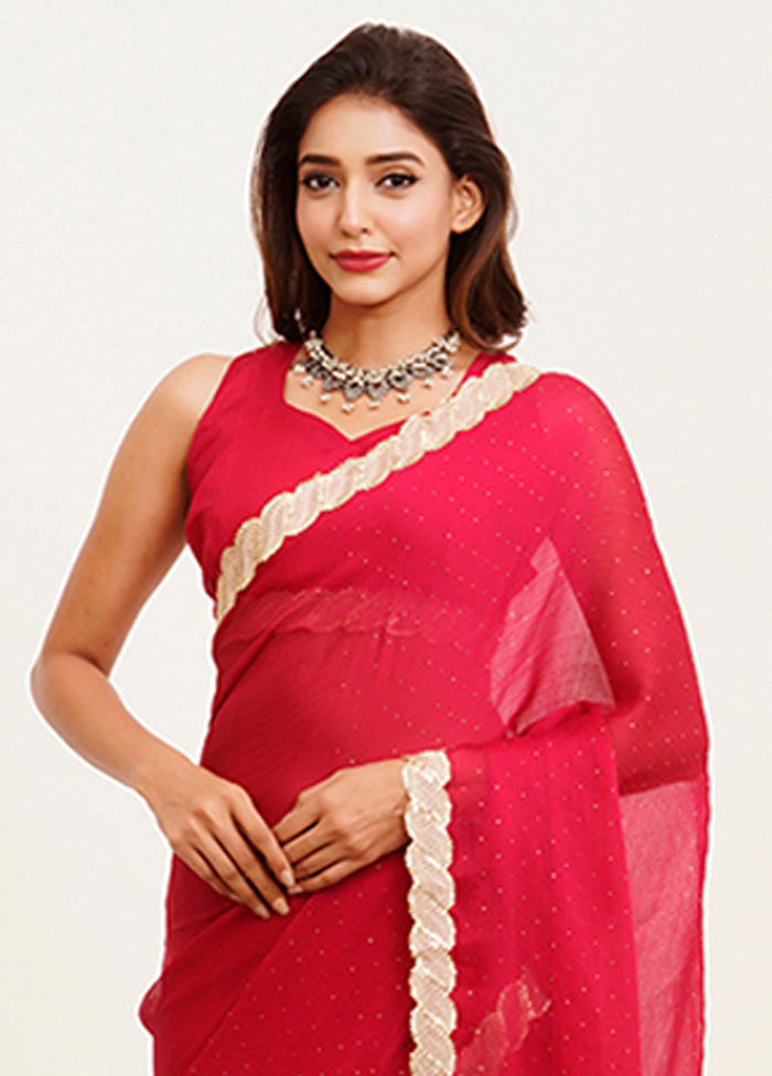 Red Spun Silk Saree With Blouse Piece