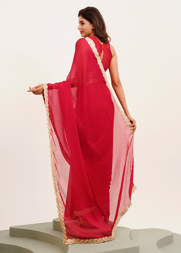 Red Spun Silk Saree With Blouse Piece