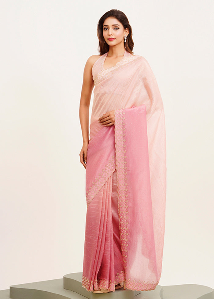 Pink Spun Silk Saree With Blouse Piece