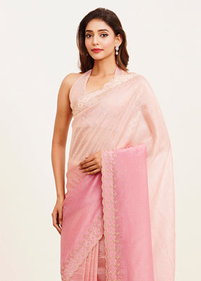 Pink Spun Silk Saree With Blouse Piece