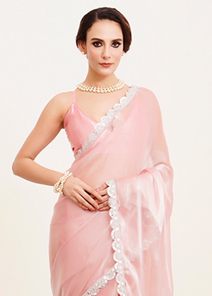 Pink Organza Saree With Blouse Piece