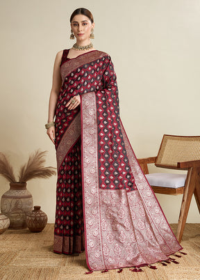 Maroon Spun Silk Saree With Blouse Piece