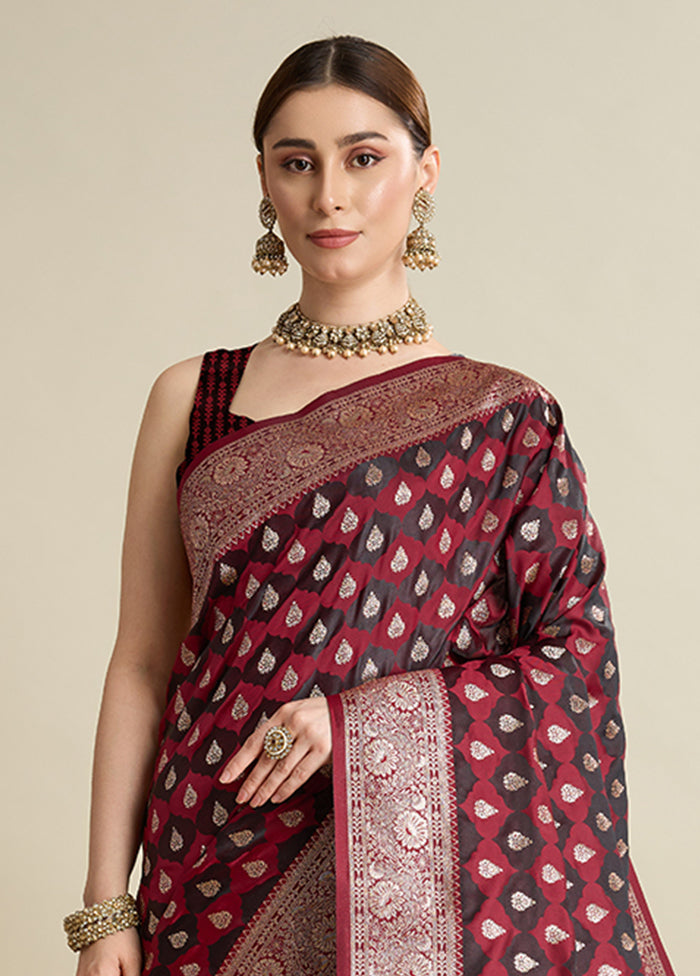 Maroon Spun Silk Saree With Blouse Piece